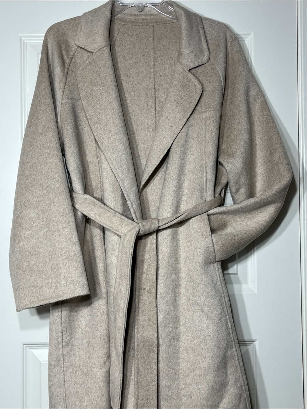J.ING NWT 100% Wool Long Belted Wrap Coat Beige Oatmeal S/M